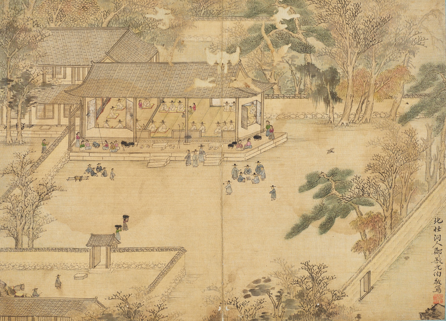 북원수회도 정선, 비단에 엷은 색, 조선 1716년, 2018 손창근 기증