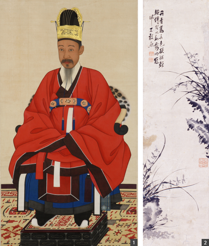 1.<이하응 초상>, 덕수 1938, 조선 1869년경 168.5×77.0(전체), 132.0×67.9㎝(그림), 보물, 2.이하응, <묵란도>, 본관 5122, 조선 19세기, 172×30.5㎝