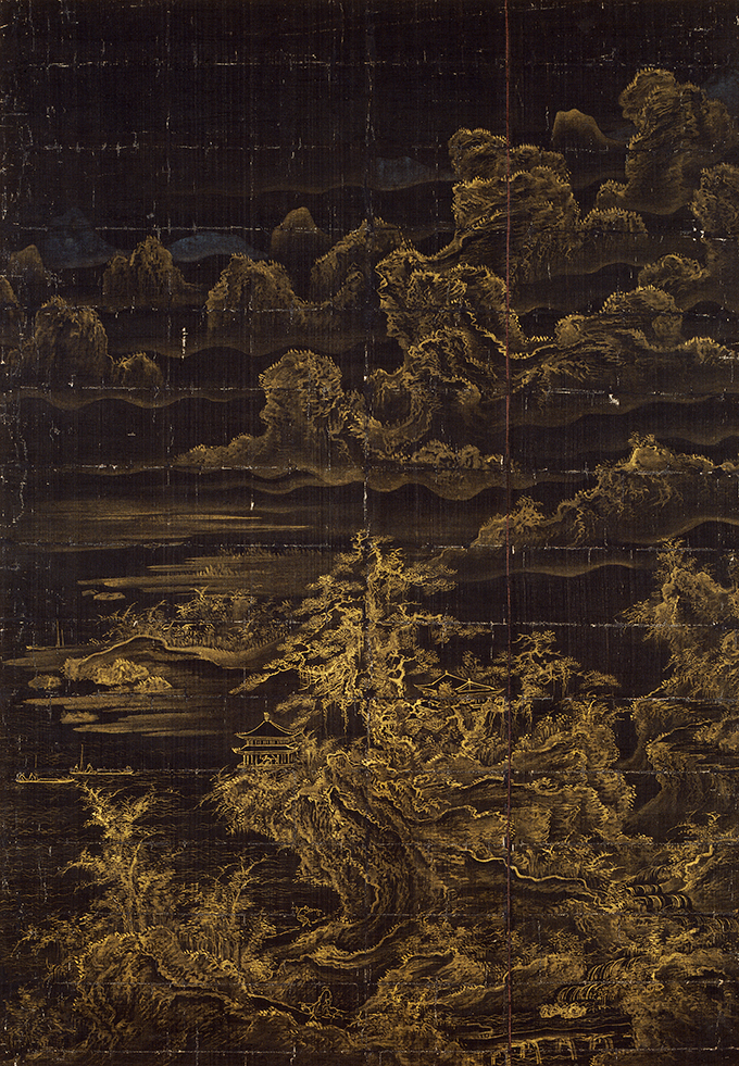 <이금산수>, 傳 이징, 조선 17세기, 비단에 이금, 87.9×63.3cm, 덕수1790