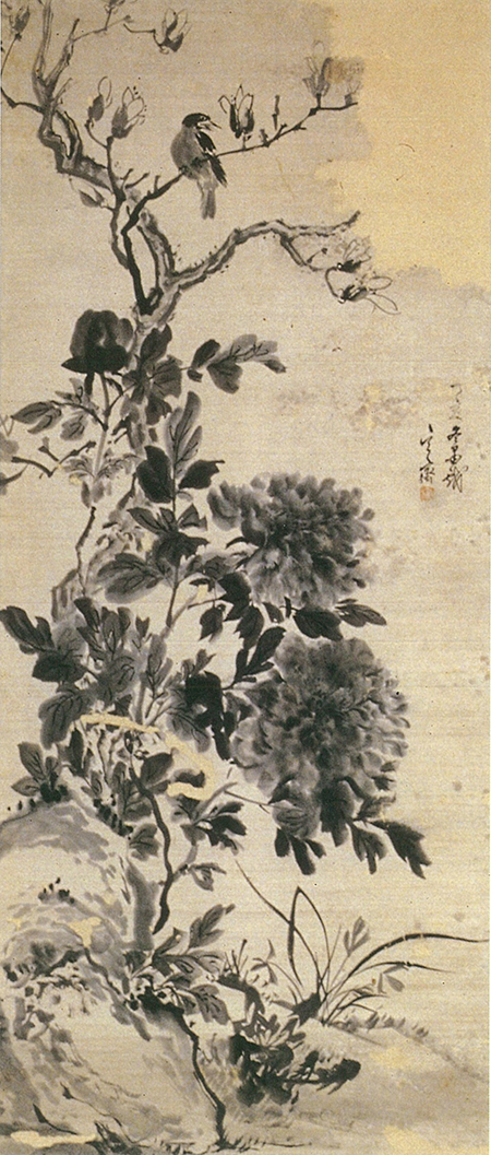 <묵모란도>, 심사정(1706~1769), 조선 후기, 1767년, 종이에 수묵, 136.4×58.2cm, 덕수3672
