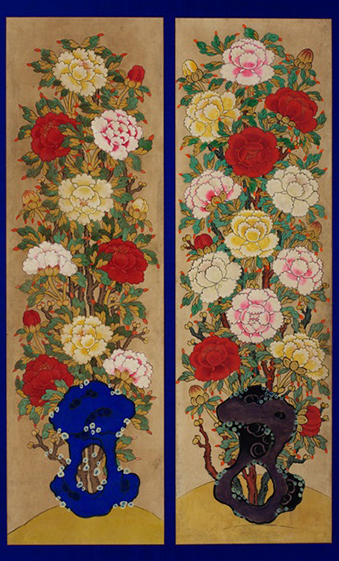 <모란병풍(부분)>, 필자미상, 조선시대, 종이에 색, 192.5×57.5cm, 신수15749