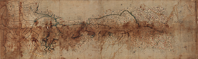  <i>Cheonggu Gwanhaebang Chongdo</i> (“Map for National Defense of Korea”), Joseon Dynasty (18th century), 285.0 × 86.3cm (map), 370.0 × 89.0cm (map and scroll), Treasure 1582