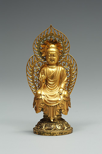  Gold Amitabha Buddha from Stone Pagoda in Guhwang-dong, Gyeongju, Unified Silla Kingdom (c. 706), Height: 12.0cm, National Treasure 79 