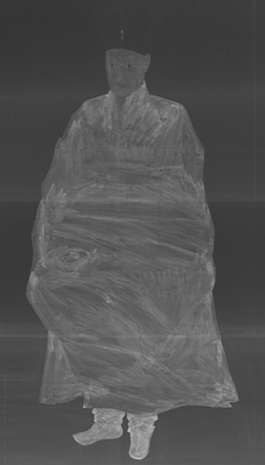 X-ray photograph of Portrait of Seo Jiksu, showing how “reverse coloring” (applying colors to the back of the canvas) was used for added depth.