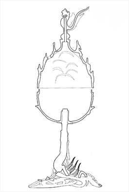  香炉の断面実測図。X線写真は香炉が緻密な科学的設計によって鋳造されたことを示しています。