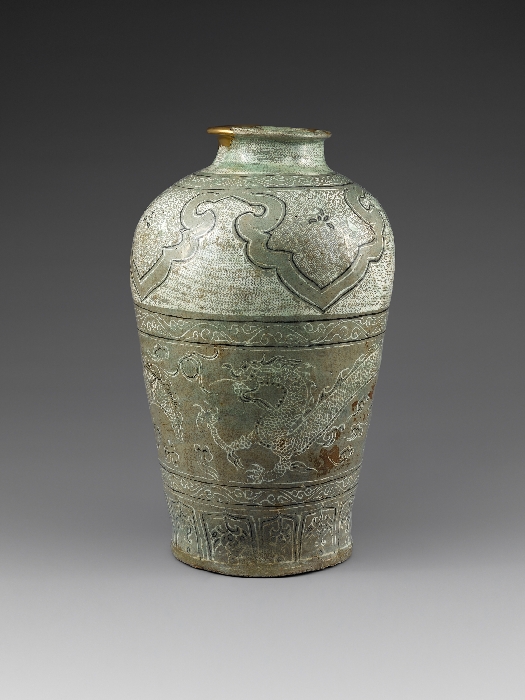Buncheong Jar with Inlaid Dragon and Stamped Design 대표이미지